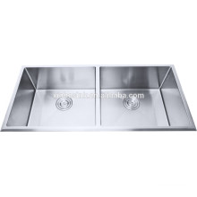 Undermount double bowl, R0 R10 R15 Radius,18 Guage 18/8 304 Stainless Steel Handmade Kitchen Sinks
